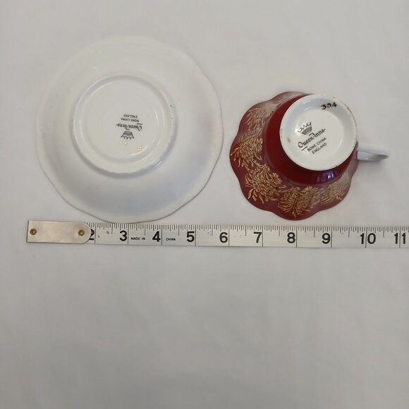 Antique Queen Anne Bone China Red Tea Cup and Saucer - Picture 7 of 9